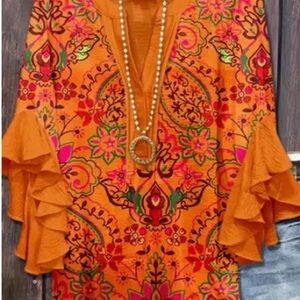 Vibrant Orange Floral Women's Top